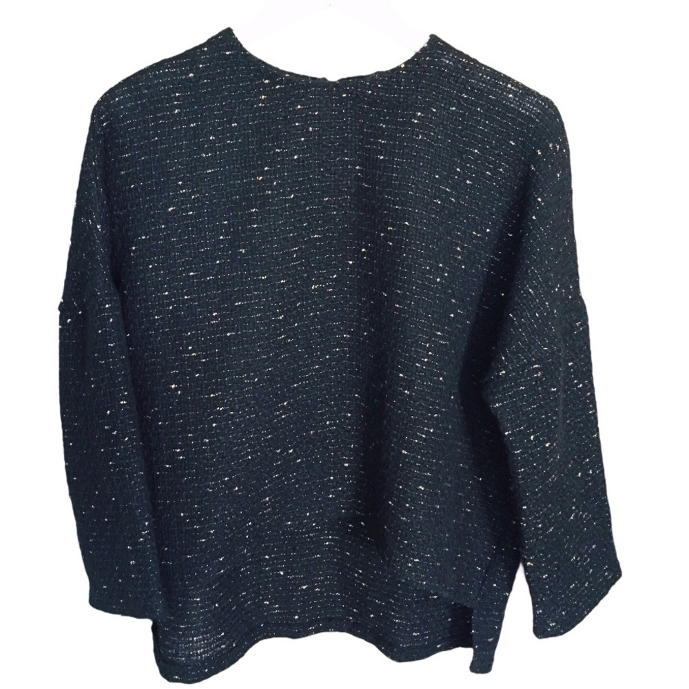 ZARA Black Preppy Y2K Metallic Confetti Tweed Boxy Crewneck Knit Sweater Small